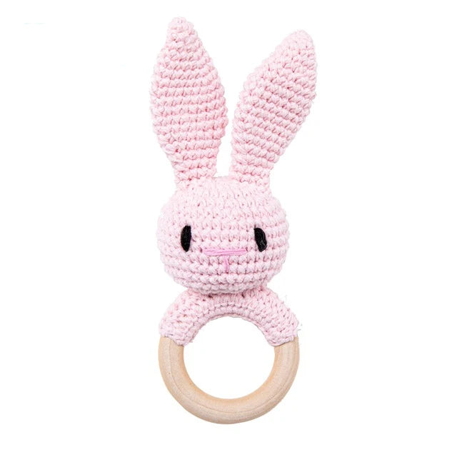 Anneau de Dentition en Bois Naturel & Crochet – Motifs Animaux