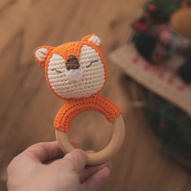 Anneau de Dentition en Bois Naturel & Crochet – Motifs Animaux