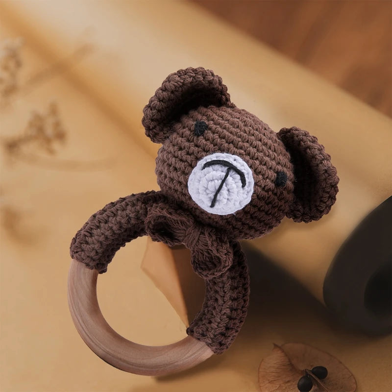 Anneau de Dentition en Bois Naturel & Crochet – Motifs Animaux