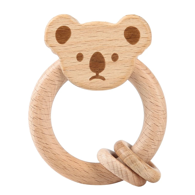 Anneau de Dentition en Bois Naturel & Crochet – Motifs Animaux