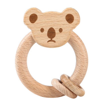 Anneau de Dentition en Bois Naturel & Crochet – Motifs Animaux
