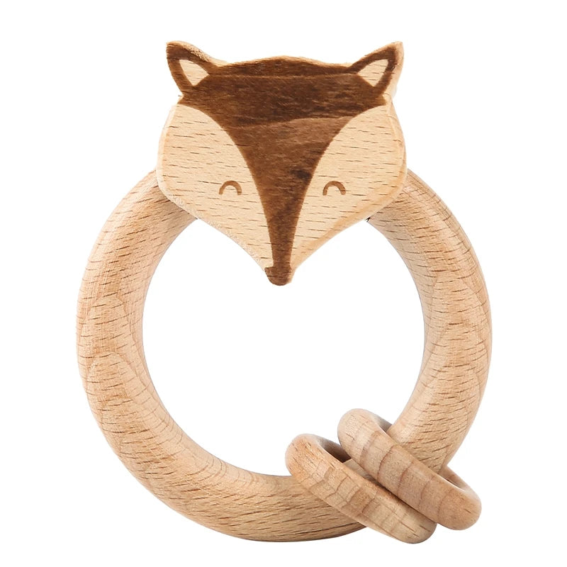 Anneau de Dentition en Bois Naturel & Crochet – Motifs Animaux