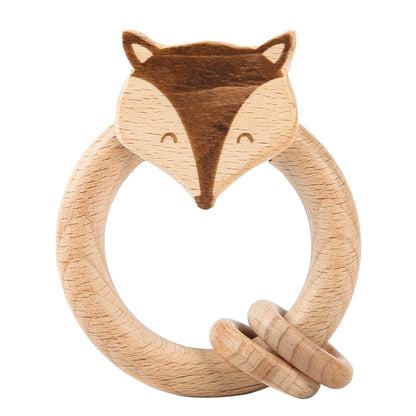 Anneau de Dentition en Bois Naturel & Crochet – Motifs Animaux